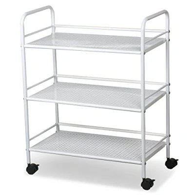 Image of Yaheetech 3 Shelf Storage Trolley on Wheels Metal Rolling Carts &amp; Mobile Space Saving Shelving Organiser for Small Spaces,Salon, Hairdressing, Beauty, Spa,Bathroom, Kitchen,White