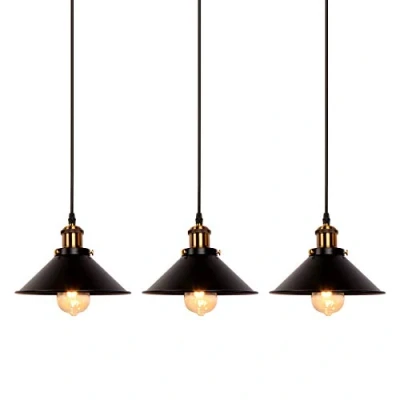 Image of Newrays 3 Pack Industrial Retro Black Iron Kitchen Restaurant Bar Balcony Hanging Pendant Light