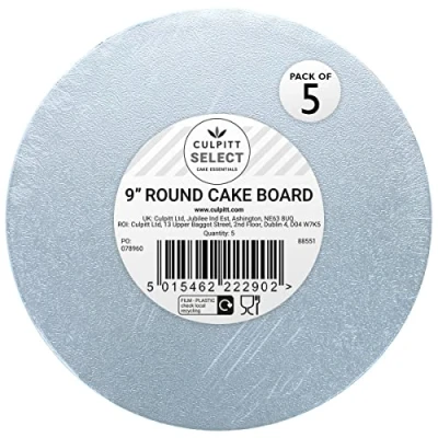 Image of Culpitt Select 9&quot; Cake Boards, Round, 12mm Thick Lightweight Plate For Celebration Cakes, Birthday Treats, Cupcakes, and More! Strong, 9 Inch, Pack Of 5