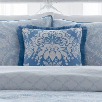 Image of Appletree Heritage Alexia Velvet Filled Cushion 43 x 43cm in Blue