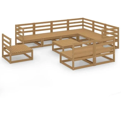 Image of vidaXL 10 Piece Garden Lounge Set Honey Brown Solid Pinewood