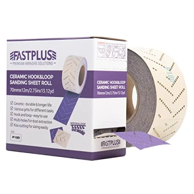 Image of FASTPLUS Abrasive Sheet Roll, Purple Ceramic Automotive Sandpaper Roll,Clean Sanding Roll Multi Hole, 70 mm x 12 m for Wood Sanding, Auto Body Repair, 180 Grit