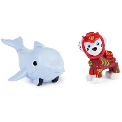 Image of Paw Patrol, Aqua Pups Marshall and Dolphin Action Figures Set, Kids’ Toys for Ages 3 up