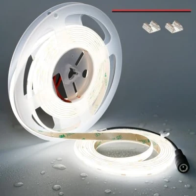 Image of TOPAI 12V COB LED Strip 5000K Daylight White 5M IP65 Waterproof CRI 93+ Super Bright 4000lm 480LEDs/M Dotless Self Adhesive Cuttable Flexible for Cabinet Home DIY Lighting Projects