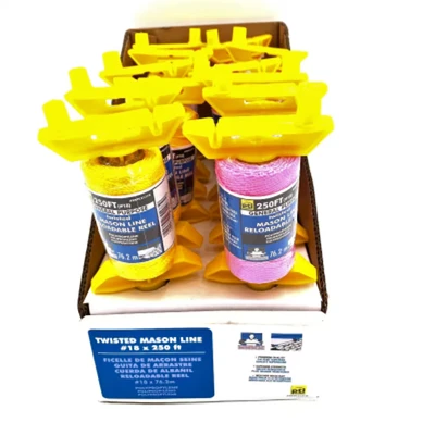 Image of Chalk Line High Strength Polyethylene String Braided Bright BOX OF 12 250FT Each Builders Bricklaying Tools, Level Kit Builder Tools for Corner Concrete blocks Pins