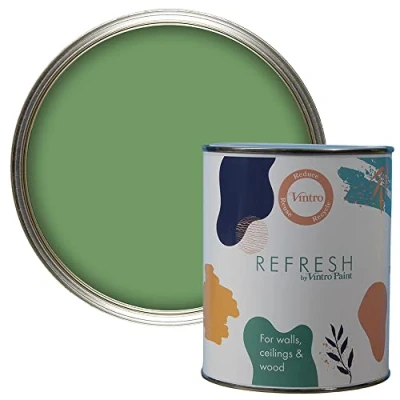 Image of Vintro Paint Refresh Green Matt Finish for Furniture, Walls, or Wood, Interior Use 1 Litre (Fern Green)