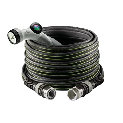 Image of FITT FORCE 5/8&quot; 20m, Garden Water Hose for Irrigation, Compact, Light and Resistant intensive use, with Multi jet Gun, Grey Green Stripes