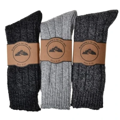 Image of 3 Pairs of Thick &amp; Warm Heavyweight Mens Socks Grey Mix