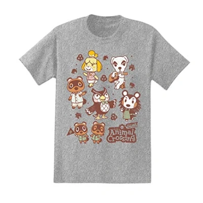 Image of Nintendo Mens Animal Crossing Shirt Tom Nook, Mr Resetti, K.K. Slider, Isabelle, and Baabara Tee HEATHER GREY Medium
