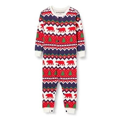 Image of Little Blue House by Hatley Bear &amp; Moose Family Pajama Set, Infant Union Suit Navy Fair Isle, 18 24 Months
