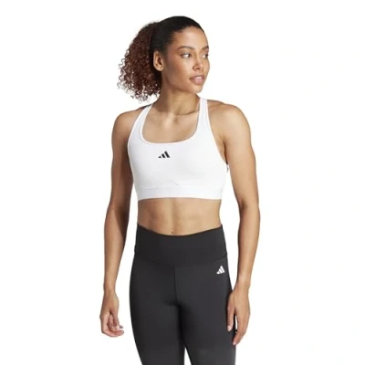 Image of adidas Women Powerreact Training Medium Support Bra Sports Bra, MEG Black
