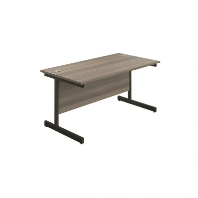 Image of Jemini Rectangular Single Upright Cantilever Desk 1600x800x730mm Grey Oak/Black KF810897