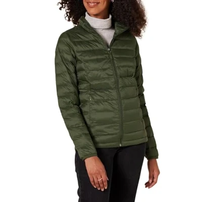 Image of Amazon Essentials Women&#039;s Lightweight Long Sleeved, Water Resistant, Packable Puffer Jacket (Available in Plus Size), Olive, XL