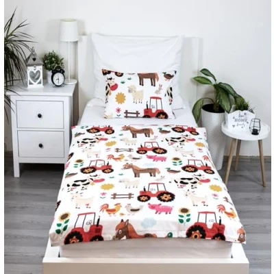 Image of Theonoi Children&#039;s Bed Linen 100 x 135 cm Toddler Baby Set Duvet Cover Made of Cotton Oeko Tex Standard for Boys and Girls Farm Animals Tractor