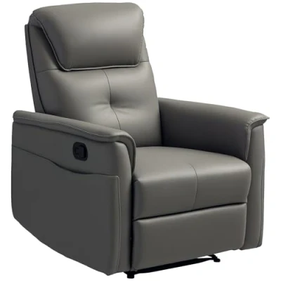 Image of HOMCOM Recliner Armchair with Thick Padded Spring Cushion, Microfibre Manual Reclining Chair Adjustable Leg Rest, Side Pockets for Living Room, Bedroom, Light Grey