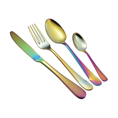 Image of 1Above 16 Pieces Cutlery Set for 4 People, Stainless Steel Flatware with Spoon, Knives and Fork. Dishwasher Safe, Easy Clean, Mirror Polished (Rainbow)