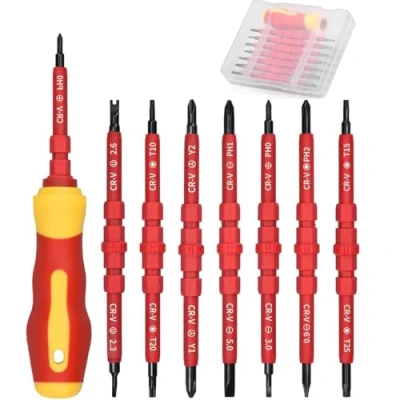 Image of CANOPUS Upgraded Insulated Magnetic Screwdriver Set, 14 in 1 Tool Kit with Box, Electrician Maintenance Tools Kit, Multifunctional Interchangeable Chrome Vanadium Screwdrivers