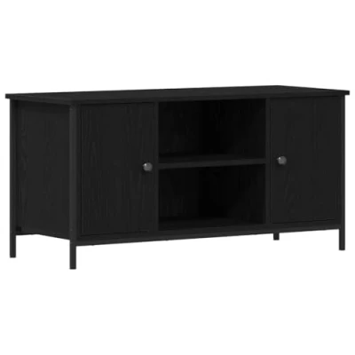 Image of vidaXL black oak tv cabinet media storage furniture contemporary stand for living room particle board entertainment unit 50 kg capacity metal frame easy assembly