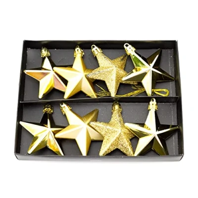 Image of Carousel Home Gold 8 Piece Mini Christmas Star Baubles Set Of Tree Bauble Decorations Xmas Ornaments