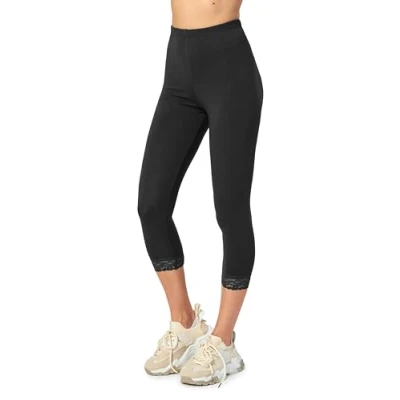 Image of Merry Style Women&#039;s Leggings 3/4 with Lace MS10 224 (Black, XL)