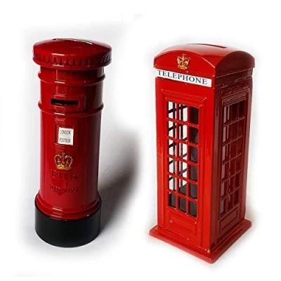 Image of KAV British Style Set Of Telephone Booth &amp; Letter Box Metal Piggy Money Bank Kids Coin Saving Pot Souvenirs