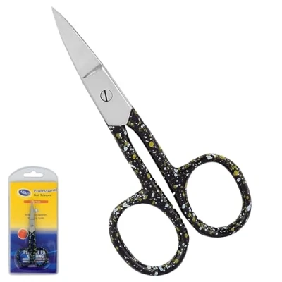 Image of Nail Scissors Professional Cuticle Extra Strong Curved Manicure Clippers Eyebrow Grooming Beard Trimming Hair Cutting (4&quot; Black Yellow)