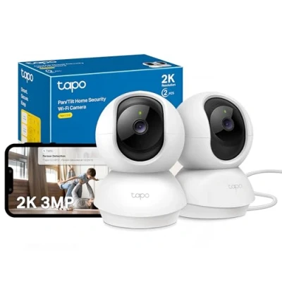 Image of Tapo Wifi Indoor Camera, 2K 3MP Full HD Baby 360 Security Wireless Pet Night Vision, Work with Alexa &amp; Google Home, 2 Pack(Tapo C210P2) (Package may vary)
