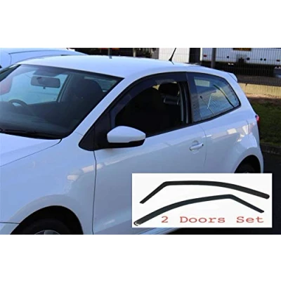Image of AC WOW 2x Wind Deflectors Compatible V W Polo 5 Mk5 20092018 3 Door Dark Smoke Tinted Acrylic Glass Side Windows In Channel Visors Rain Snow Sun Guards