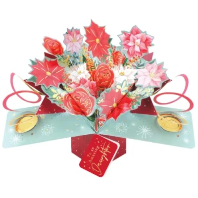 Image of Daughter Christmas Card 3D Festive Bouquet Pop Up Xmas Cards POP067X04