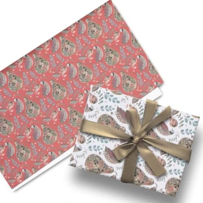 Image of Glick Luxury Christmas Folded Wrap (3 Sheets) Partridge in a Pear Tree Wrapping Paper, Red &amp; Gold