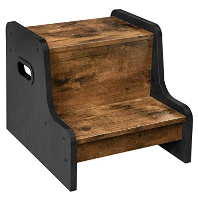 Image of HOOBRO Step Stool for Kids, Two Toddler&#039;s Stool, Wooden with Non Slip Pads, Safe and Sturdy, Easy to Move, Sink, Kitchen, Bathroom, Bedroom, Rustic Brown Black EBF01JD01G1