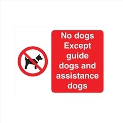 Image of No Dogs Except Guide and Assistance Sign Self Adhesive 150x200mm White/Red