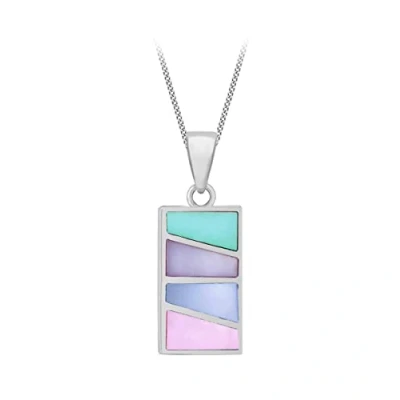 Image of Tuscany Silver Women&#039;s Sterling Multicolour Mother of Pearl Rectangle Pendant on Adjustable Curb Chain 41cm/16&quot; 46cm/18&quot;