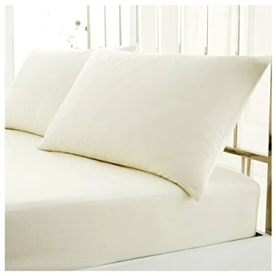 Image of Polycotton Super King Fitted Sheet (180 X 200 Cm) Soft Elasticated Corners Bed Sheets 25cm Deep Cream