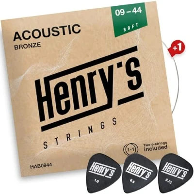 Image of Extra Light Acoustic Guitar Strings 09 44 Easy On Fingers &amp; Excellent Sound E 1 String 3 Picks Super Steel 6 Set