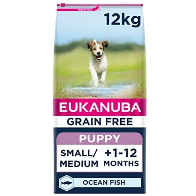 Image of Eukanuba Grain Free Complete Dry Dog Food for Puppy Small and Medium Breeds with Ocean Fish 12 kg