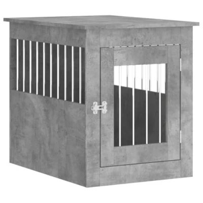 Image of vidaXL Dog Crate Furniture with End Table Functionality Stylish Doghouse in Concrete Grey Engineered Wood &amp; Steel Construction