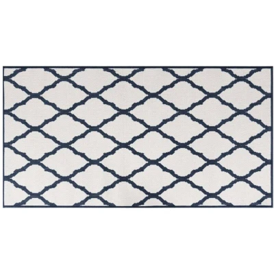 Image of vidaXL Reversible Outdoor Rug in Navy and White Versatile, Durable, Washable Perfect for Indoor/Outdoor Use
