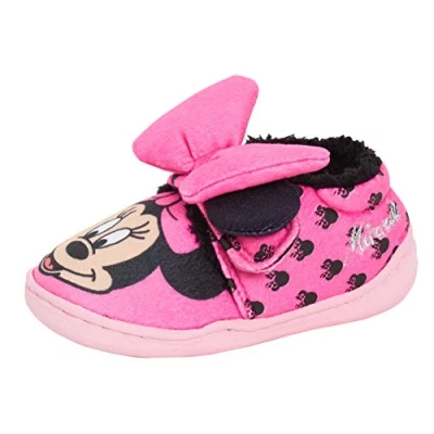 Image of Disney Girls Minnie Mouse Slipper Booties Pink 4 UK Child