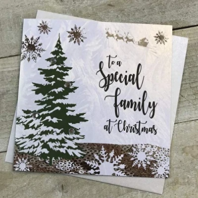 Image of WHITE COTTON CARDS F5 FAM&quot;&quot;to a Special Family&quot;&quot; Handmade Christmas Card&quot;