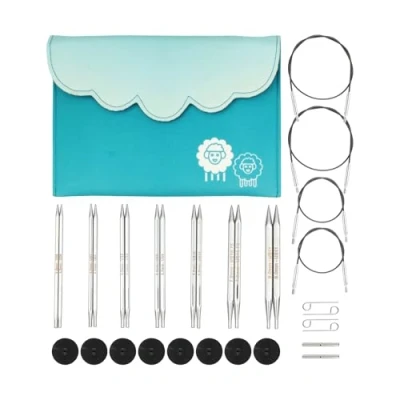 Image of KnitPro Interchangeable Circular Knitting Needle Tips Deluxe Set Nova Cubics (4.00 8.00mm), Silver