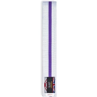 Image of Playwell Martial Arts Cotton White Belt With Coloured Stripes Grading (Karate, Judo Taekwondo) (White Purple Stripe, 280cm)