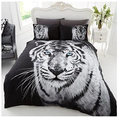 Image of GC GAVENO CAVAILIA 3D Animal Print Duvet Cover, Polycotton Bedding Sets, Wildlife Quilt Bed Covers, White Tiger, King