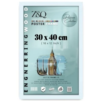 Image of Z&amp;Q Wall Mounted Poster Picture Frame White 40 x 30 cm Display Painting Photo Print With HD Clear Perspex Both Ways Hanging Hooks MDF Wood 30x15mm Moulding