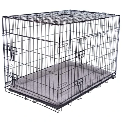 Image of Pretty Pooch Dog Crate Puppy Cat Pet Training Cage XXL Carrier Metal Folding with Tray Double Door and Bed (XXL 48 Inch)