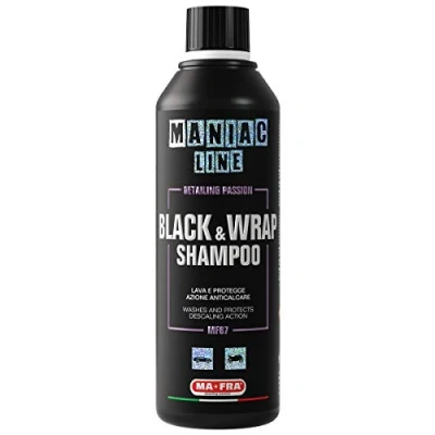 Image of Mafra, Maniac Car Detailing Line, Black &amp; Wrap Shampoo, 2in1 Shampoo with Shining and Anti Stain Action, Suitable for Black, Wrapped or Matte Finish Cars, 500ml