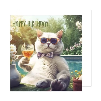 Image of Edition Seidel Premium Square Birthday Card with Envelope Greeting Happy For Him or Her Male Female Friend Mum Dad Sister Brother Colleague Cool Cat (GQ119)