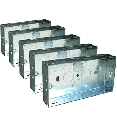 Image of 5 x Double Metal Back Box 25mm Flush Wall Pattress / 2 Gang Electrical Sockets