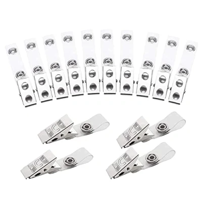 Image of YANGWEN 20 Pieces Metal Badge Clips,Metal Clips with Clear PVC Straps for ID Cards and Holders Name Tags, Work Badges
