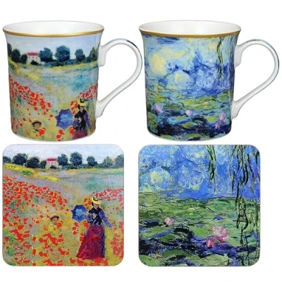Image of The Leonardo Collection Monet Mug &amp; Coaster Set 2ASST Lovely Gifts for Women Men Designed by Claude Coasters All Modern Kitchen Offices